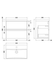 Hudson Reed Urban Satin Blue Wall Hung 2 Drawer Vanity Unit And Thin-Edge Basin With Silent Close, 550 X 610 X 395 - thumbnail 3