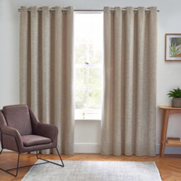 furn. Elisa Warm Beige Slub Lined Eyelet Curtains (W)167Cm (L)183Cm, Pair - thumbnail 1