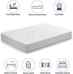 Home Treats Single Wooden Bed With 3 Storage Drawers Pine White - Pocket Sprung Mattress - thumbnail 8