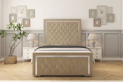 "Sloomy Sofia Chrome Almond Coniston Bed Frame With Mattress With 50"" Upholstered Headboard 6' Super King" - image 1