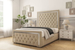 "Sloomy Sofia Chrome Almond Coniston Bed Frame With Mattress With 50"" Upholstered Headboard 6' Super King" - thumbnail 2