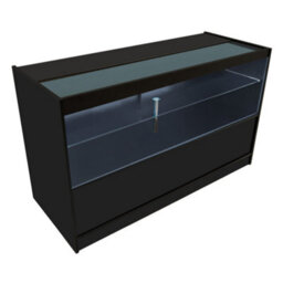 MonsterShop Black Shop Counter Led Light C 1500mm  Lockable Sliding Doors 2 Keys Retail Storage Unit Display Showcase Cabinet Reception Desk - thumbnail 1