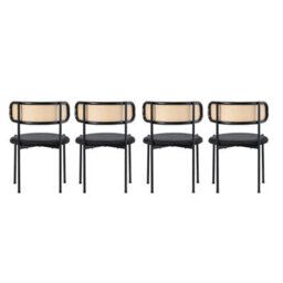 Modern Black Velvet Dining Chair With Rattan Detail And Metal Legs, Set Of 4 - thumbnail 8