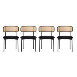 Modern Black Velvet Dining Chair With Rattan Detail And Metal Legs, Set Of 4 - thumbnail 7