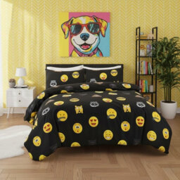Emoji Print Duvet Cover Set Cool Playful Bedding With Pillowcases Black