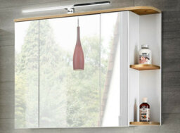 Impact Furniture Bathroom Mirror Cabinet With Led Light Wall Hung Shelf Storage Unit 940mm Oak Finish Plat