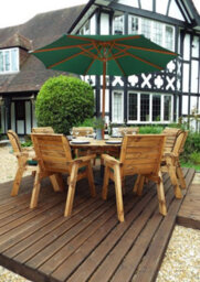 Charles Taylor 8 Seater Wooden Round Garden Dining Table & Chairs Parasol Green - thumbnail 2