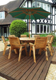 Charles Taylor 8 Seater Wooden Round Garden Dining Table & Chairs Parasol Green - thumbnail 3