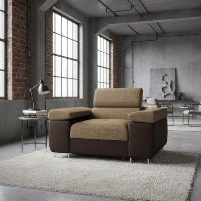 Torezio Armchair Adjustable Headrests Upholstered Freestanding Chipboard Frame Metal Legs 134X102X90Cm Brown And Beige - image 1
