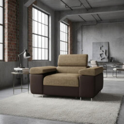 Torezio Armchair Adjustable Headrests Upholstered Freestanding Chipboard Frame Metal Legs 134X102X90Cm Brown And Beige