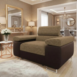 Torezio Armchair Adjustable Headrests Upholstered Freestanding Chipboard Frame Metal Legs 134X102X90Cm Brown And Beige - thumbnail 3