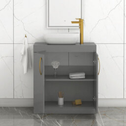 Royal Bathrooms Turin 800mm Floor Standing Vanity Unit 2 Door Indigo Grey Gloss & Countertop Basin - Elva With Brushed Brass Handle - thumbnail 3