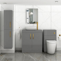 Royal Bathrooms Turin 800mm Floor Standing Vanity Unit 2 Door Indigo Grey Gloss & Countertop Basin - Elva With Brushed Brass Handle - thumbnail 2
