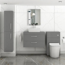 Royal Bathrooms 800mm Wall Hung Vanity Unit 2 Drawer Indigo Grey Gloss & Cube Countertop Basin - thumbnail 2