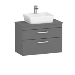 Royal Bathrooms 800mm Wall Hung Vanity Unit 2 Drawer Indigo Grey Gloss & Cube Countertop Basin - thumbnail 4