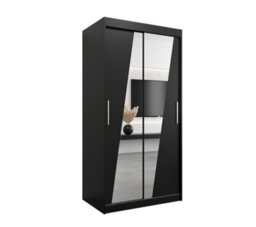Arte Rhomb Contemporary Mirrored 2 Sliding Door Wardrobe 5 Shelves 2 Rails Black Matt (H)2000mm (W)1000mm (D)620mm - thumbnail 1