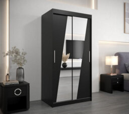 Arte Rhomb Contemporary Mirrored 2 Sliding Door Wardrobe 5 Shelves 2 Rails Black Matt (H)2000mm (W)1000mm (D)620mm - thumbnail 2