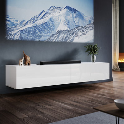 Elegant Floating Tv Stand Cabinet, White Wall-Mounted Tv Unit With Drop-Down Door, 180X40X30Cm - image 1