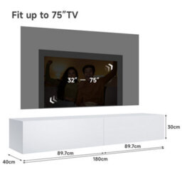 Elegant Floating Tv Stand Cabinet, White Wall-Mounted Tv Unit With Drop-Down Door, 180X40X30Cm - thumbnail 9