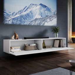 Elegant Floating Tv Stand Cabinet, White Wall-Mounted Tv Unit With Drop-Down Door, 180X40X30Cm - thumbnail 2