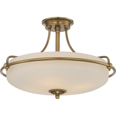 Elegant 4 Bulb Semi Flush Light In Weathered Brass With Led E27 Socket