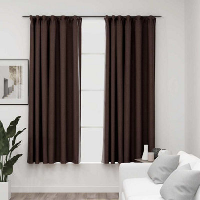 Berkfield Linen-Look Blackout Curtains With Hooks 2 Pcs Taupe 140X175 Cm - image 1