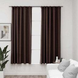 Berkfield Linen-Look Blackout Curtains With Hooks 2 Pcs Taupe 140X175 Cm
