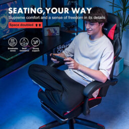 Gtplayer Gaming Chair, Ergonomic Height Adjustable Leather Computer Gaming Chair With Footrest, Removable Cover, Red - thumbnail 8