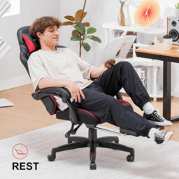 Gtplayer Gaming Chair, Ergonomic Height Adjustable Leather Computer Gaming Chair With Footrest, Removable Cover, Red - thumbnail 9