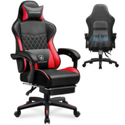 Gtplayer Gaming Chair, Ergonomic Height Adjustable Leather Computer Gaming Chair With Footrest, Removable Cover, Red - thumbnail 1