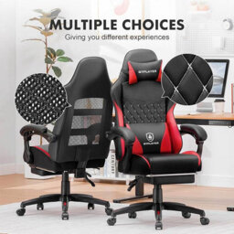 Gtplayer Gaming Chair, Ergonomic Height Adjustable Leather Computer Gaming Chair With Footrest, Removable Cover, Red - thumbnail 2