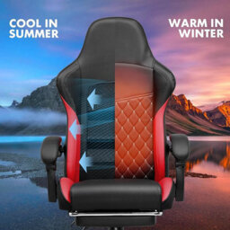 Gtplayer Gaming Chair, Ergonomic Height Adjustable Leather Computer Gaming Chair With Footrest, Removable Cover, Red - thumbnail 3
