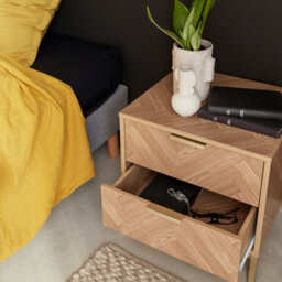 Sweeek - Wood-Effect Bedside Table With Herringbone Pattern Budapest Natural 45X40X45 Cm - thumbnail 6