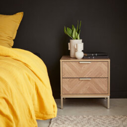 Sweeek - Wood-Effect Bedside Table With Herringbone Pattern Budapest Natural 45X40X45 Cm