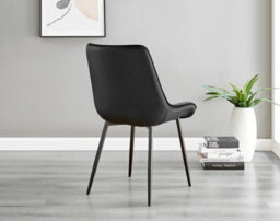 Furniturebox Leonardo 4 Seater Rectangular Glass Dining Table With Silver Metal Legs & 4 Black Pesaro Velvet Black Leg Chairs - thumbnail 7