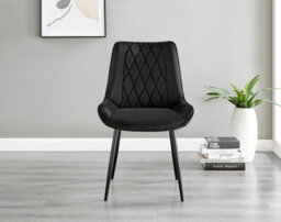 Furniturebox Leonardo 4 Seater Rectangular Glass Dining Table With Silver Metal Legs & 4 Black Pesaro Velvet Black Leg Chairs - thumbnail 6