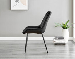 Furniturebox Leonardo 4 Seater Rectangular Glass Dining Table With Silver Metal Legs & 4 Black Pesaro Velvet Black Leg Chairs - thumbnail 9