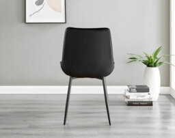Furniturebox Leonardo 4 Seater Rectangular Glass Dining Table With Silver Metal Legs & 4 Black Pesaro Velvet Black Leg Chairs - thumbnail 8
