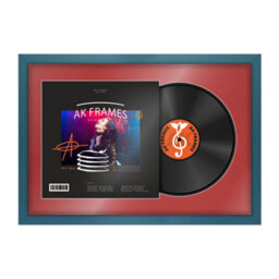 "AK Frames 25X17"" Navy Blue Sleek Vinyl Record Frame With Crimson Mount For 12 Inch Lp Cover & Disc - Overlapped Design" - thumbnail 1