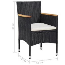 Berkfield 5 Piece Garden Dining Set Poly Rattan And Solid Wood Black - thumbnail 9