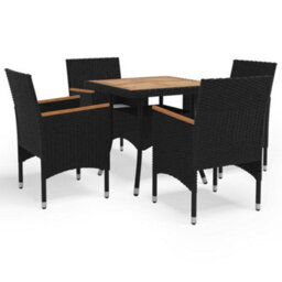 Berkfield 5 Piece Garden Dining Set Poly Rattan And Solid Wood Black