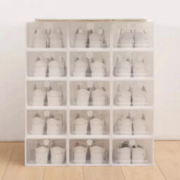 12Pcs Men White Plastic Foldable Shoe Storage Box