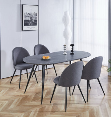 Hallowood Furniture Cullompton Large 160Cm Oval Table With 4 Grey Curved Back Chairs - image 1