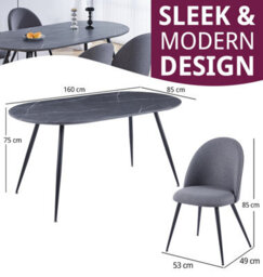 Hallowood Furniture Cullompton Large 160Cm Oval Table With 4 Grey Curved Back Chairs - thumbnail 3