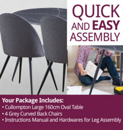 Hallowood Furniture Cullompton Large 160Cm Oval Table With 4 Grey Curved Back Chairs - thumbnail 7