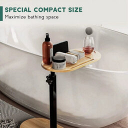 Bamboo Bathtub Tray Caddy Shelf Table Adjustable Height Bath Side Table Stands - thumbnail 3