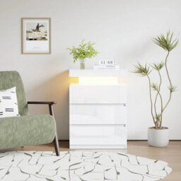 3 Drawer White High Gloss Bedside Table Cabinet Led Rgb Light Storage - thumbnail 4