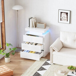 3 Drawer White High Gloss Bedside Table Cabinet Led Rgb Light Storage - thumbnail 3