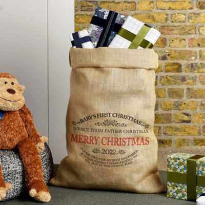 Harrow & Green Hessian Christmas Sack With Baby's First Christmas Design