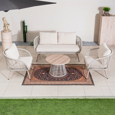 Abrihome 4-Piece Outdoor Rattan Garden Furniture Set, All-Weather Garden Sofa Set With Removable Cushions & Wood-Look Table - image 1